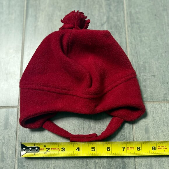 Baby Gap Fleece Pom Pom Beanie Velcro Chin Strap Red Size - Picture 4 of 7